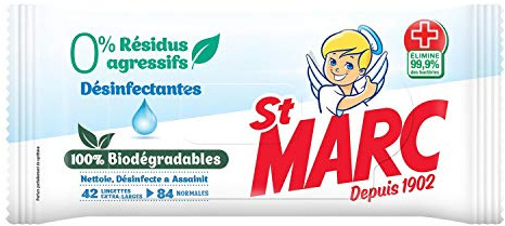 ST MARC Lingettes Biodégradables Nettoyantes et Désinfectantes 0% résidus agressifs x42