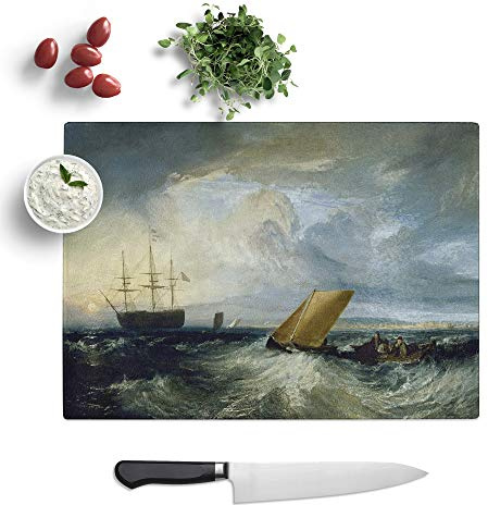 Kitchen Chopping Board Glass - Joseph Mallord William Turner heerness as Seen from The Nore - Textured Worktop Saver Cutting Board - Heat Resistant, Shatterproof and Hygenic - 28.5 x 20 cm