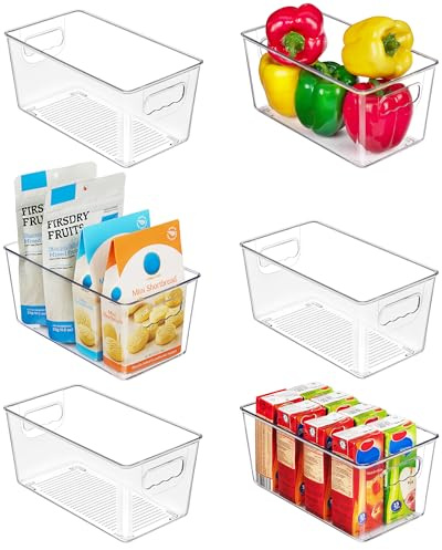 Vtopmart Clear Plastic Pantry Organizer Bins, Cupboard Organizer 6 Pack | Small Food Storage Bins with Handle for Fridge, Cabinet, Kitchen, Countertops, Freezer Organization and Storage, BPA Free