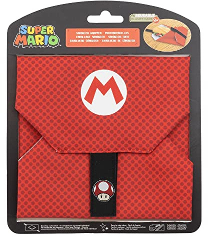 Stor Boîte à goûter pour Enfants Super Mario Bross sans BPA, réutilisable, Lavable en Machine, Transformable en Nappe avec Fermeture Velcro.