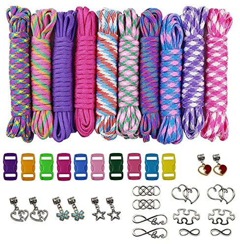 aufodara 38er Paracord Armband Bastelset, Paracord Schnüre 7 Strängen Nylon Seil Damen Mädchen DIY Handgemachte Webart für Armband Schlüsselanhänger Anhänger und Outdoor Aktivitäten (Bunt)