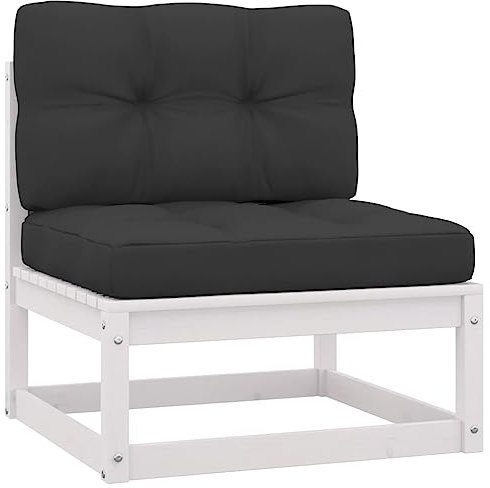 vidaXL Garten Mittelsofa mit Anthrazit Kissen, Modular Gartenmöbel, Sofa Lounge Sessel für Garten Terrasse Balkon, Gartensofa Gartensessel, Weiß Massivholz Kiefer