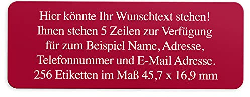 Adress-Aufkleber | PERSONALISIERT | 256 Stück | kleine Etiketten mit Wunsch-Text Rot 3 | Schrift Weiß | für Namen und Adressen