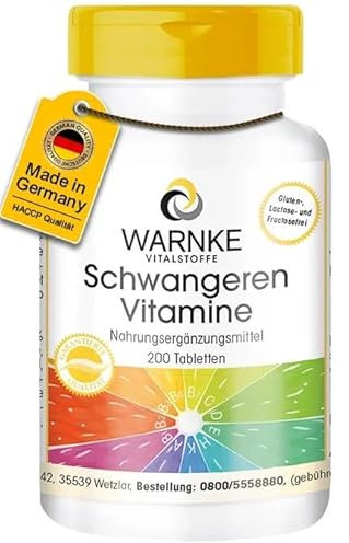 Schwangeren Vitamine - mit 800µg Folsäure - 200 Tabletten für 9 Monate, 13 Mikronährstoffe pro Tablette, Sichere Dosierung | Warnke Vitalstoffe - Deutsche Apothekenqualität