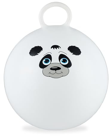 Relaxdays Hüpfball für Kinder, Panda-Motiv, Hopseball mit Griff, Ø 45 cm, drinnen & draußen, Sprungball bis 150 kg, weiß