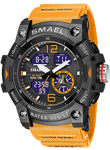 Military Watches for Men Outdoor Sports Digital Watch Tactical Army Wristwatch LED Stopwatch Waterproof Military Watches for Men (C-Orange)