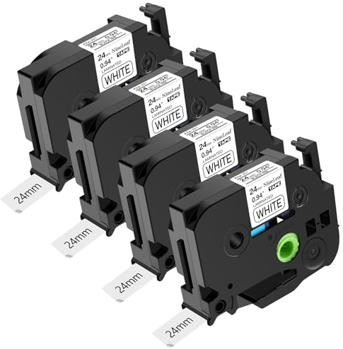 NineLeaf 4 x Kompatibel für Brother P-touch Bänder 24mm TZe-251 TZe251 TZ-251 TZ251 AZe-251 Schriftband Schwarz auf Weiß Etikettenband für Ptouch PT-D600 E550W 9800PCN P900W Etikettiergerät