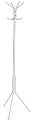 Versa Kala Minimalistischer Garderobenständer für den Eingangsbereich, mit 8 Haken oder Kleiderbügeln für Kleidung oder Taschen, Maßnahmen (H x L x B) 174 x 42 x 48 cm, Metall, Farbe: Weiß