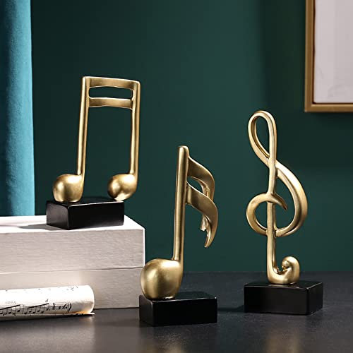 CINY 3 Uds Adorno De Nota Musical Estatua De Escultura Musical, Decoración De Música Figuritas, Juego De Esculturas De Música De Resina para Regalos De Piano En Casa, Regalos De Recuerdo, Dorado