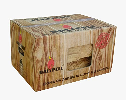 BALTPELL Legna Da Ardere di Ulivo Selezionata | 4 Scatole | 40KG | Facile da Trasportare | Per Camini, Stufe, Barbecue | Ecologica & Non Sporca