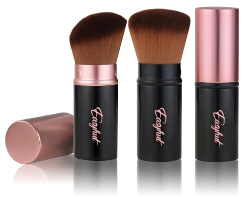 Easyhut Kabuki Makeup Brushes Set Retractable 2 Pieces Blush Portable Powder Brush with Flat and Angled Top for Liquid Cream Travel Cosmetics (Rose Gold)