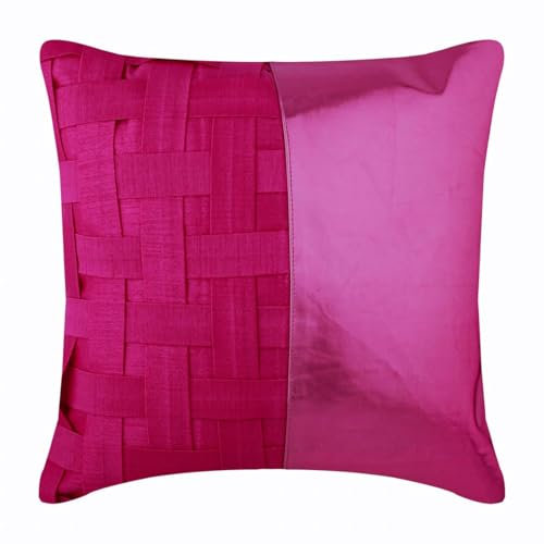 The HomeCentric Entwerfer Fuchsie Rosa kissenbezuge Korbgeflecht Metallisches Kunstleder sofakissen 2 Stück, 50x50 cm zierkissenbezuge Solide zeitgenossisch sofakissenbezug Platz Seide- Fuchsia N Half