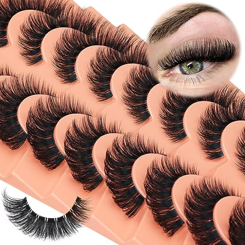 Fluffy False Lashes Falsche Wimpern Russian Strip Lashes Künstliche Wimpern Flauschige D Curl False Eyelashes Wispy Volume Künstliche Nerzwimpern by Newcally