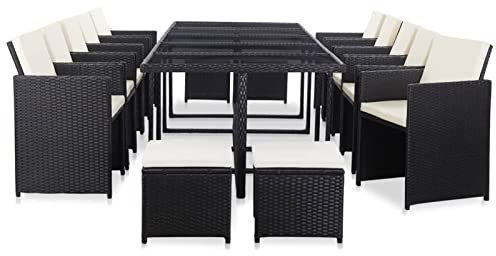 heybb 15-TLG. Garten-Essgruppe mit Kissen Poly Rattan Schwarz Eckbank Bezug