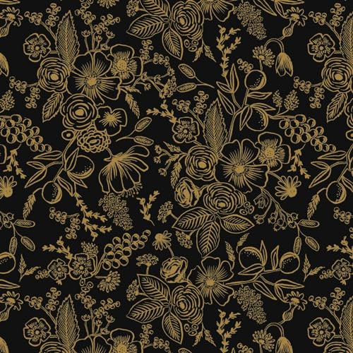 Fiula Self Adhesive Wallpaper Floral Peel and Stick Wallpaper Black Gold Sticky Back Plastic Contact Paper 41x300cm Removable Stick on Wall Paper Vinyl Warp for Living Room Bedroom Furniture