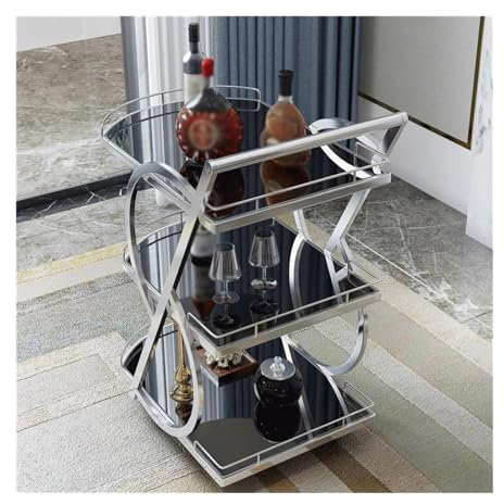 Barwagen für zu Hause Barwagen mit 3 Etagen, abnehmbarem Ablagetablett, rollender Getränkewagen, mobiler Bar-Servierwagen mit Griff, Marmorholz und Metallrahmen, Heimküchenregal for Partys Mobiler Bar