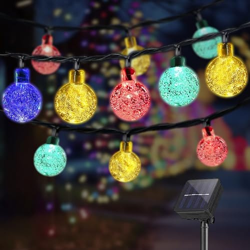 LQWELL® Solar Lichterkette Aussen, Solar Kettenlicht Kristall Kugeln 30LED 8M 26FT IP44 8 Modi Lichterkette für Außer/Innen Wasserdicht Garten Terrasse Balkon Hochzeit Fenster (Bunt)