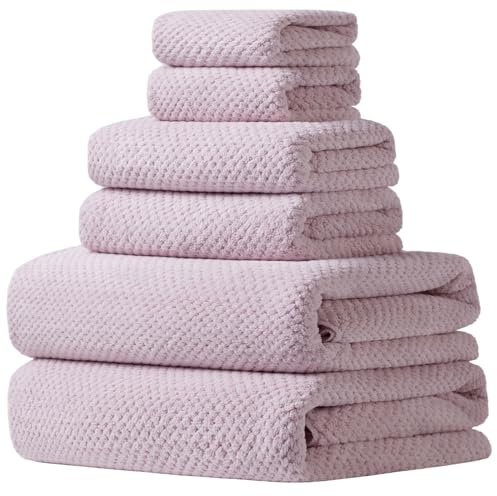 HVMS Extra großes Badehandtuch-Set für Badezimmer, 76,2 x 152,4 cm, superweich, leicht, schnell trocknend, Mikrofaser-Duschtücher (Rosa, 6 Stück)