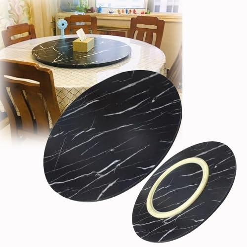 ZYXQQJ Grand Plateau Tournant De Table À Manger, Plateau Rotatif En Bois Massif, Assiette De Service Rotative, Imitation De Couleur Marbre Noir (Color : Marble-like black, Size : 50cm/20)