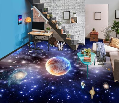 Benutzerdefinierte Selbstklebende Boden Wandtapete 3D Blauer Planet,400 * 280cm Bodenfliesen Aufkleber Wohnzimmer Studie Pvc Wasserdicht Tragen 3D Bodenbelag Tapete
