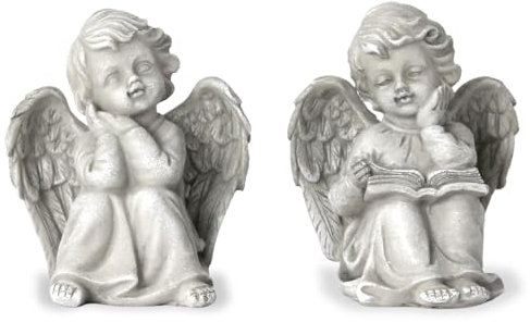 Tuzsocr Engel Gartenstatuen - 2 Stück Cherubs Engel Figur Sitzend Schlafend, Wetterfest Grabschmuck für Friedhof, Fairy Engel Skulptur Deko Draußen, Rasen, Hof, Terrasse, Fensterbank,9,5cmx 11cm