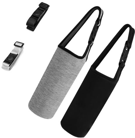HJIAMA 2 Stück 500 ml Thermo Trinkflasche Flaschentasche, Glasflasche 500ml, Verstellbarer Schultergurt Kühltasche für Flaschen, für Thermosbecher, Wasserbecher, Teemilchbecher