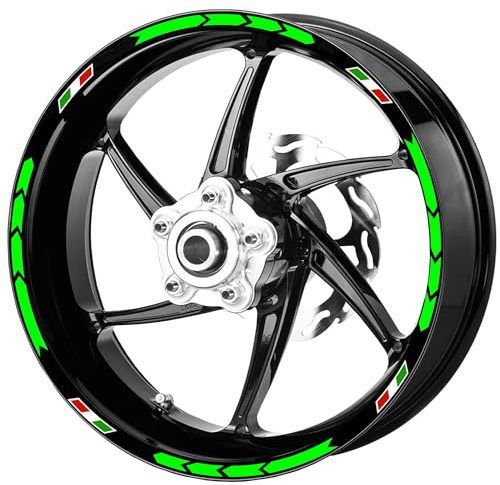Pimastickerslab Set Completo Adesivi Strisce Cerchi Ruote Moto 17 Pollici Tricolore Bandiera Italia Filetto Cerchioni Gomme Race Sport Stickers Strips Universale RT0026 (069 Verde Fluo)