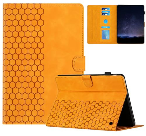 Mldjomid Hülle für Amazon Kindle Fire HD 8 Plus/HD 8(12/10 Gen, 2024/2022/2020) 8 Zoll Tablet Schutzhülle PU Leder Multi-Winkel Folio mit Auto Schlaf/Wach Flip Cover Case,Wabenmuster Gelb