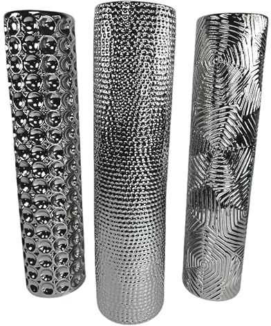 Dekorative Keramikvase Verschiedene Muster Silber 50 cm hoch Dekovase (Kreismuster)