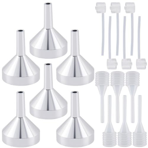 GORGECRAFT 6 mini Entonnoir en Aluminium Platina Entonnoirs en Métal pour Huiles Essentielles 6 distributeurs de Parfum Transparents Outil de Transfert Petite Pipette pour Remplir de Petites Bouteille