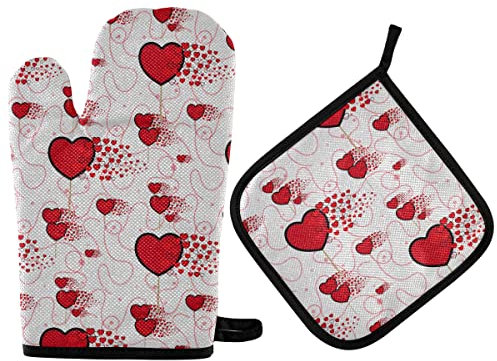 Ofenhandschuhe Süßigkeiten Herzen Muster Rot Liebe Kochhandschuhe Premium Qualität Grillhandschuhe Anti-Rutsch Topfhandschuhe Für Grillen Kochen Barbecue