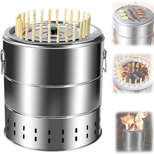 Generisch Grill-Holzkohlefass, rauchfreier Holzkohlefass-Grill BBQ mit 28 Spießen und Grillrost - Edelstahl-Kebab-Grill für Outdoor-Indoor-Camping