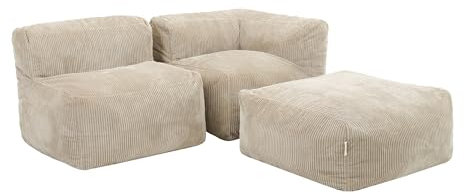 Icon Zen Modular Sofa für Erwachsene, Beige, Flauschiger Cordstoff, 2 Sitzer Ecksofa, Bequemer Bean Bag Sofa mit Schaumstoff Füllung, Relaxsessel, Lounge, Wohnzimmer Möbel