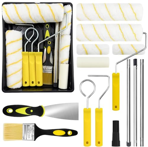 Farbroller Set, Farbrollen und Tabletts Sets mit 6 Walzenhülse, Mini Roller Foam Roller Farbe, Wandmalpinsel Set für Wände, Decken und Möbel Malprojekte
