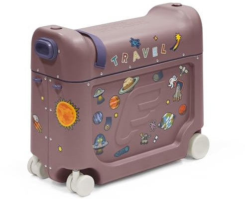Stokke JetKids BedBox, Hazy Lilac - Valigia cavalcabile per bambini dai 2 ai 7 anni (fino a 35 kg) - Si trasforma in letto - Include materasso, adesivi decorativi e cinghia di trasporto regolabile