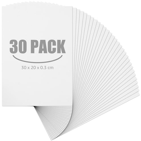 MIVIDE 30 stycken skumplattor, vita 3 mm, skumbrädor 30 x 20 cm, vita skumplattor, lätt skumbräda 3 mm för modelltillverkning, hantverk, presentation och skolprojekt