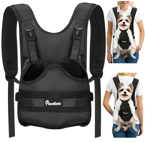 Pawaboo Sac à Dos de Portage Frontal pour Chien, Sac à Dos de Portage pour Chien, Ajustable, Facile à Mettre en Place, pour Petit Chiens Moyen, Mains Libres pour Voyage, Randonnée, Cyclisme, M, Noir