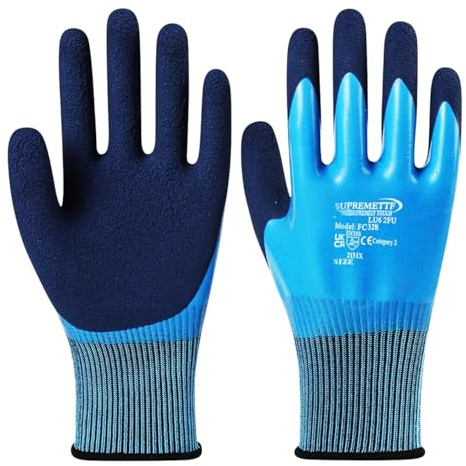 Supreme TTF 6 Pairs Waterproof Dual Latex Coated Nylon Grip Safety Work Gloves - Multipurpose (Large [Size 9])