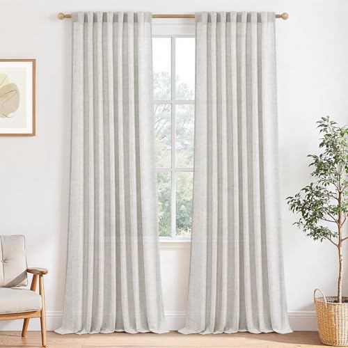 MRTREES Tende Lino Semitrasparenti per Interni Camera da Letto Soggiorno Moderne 2 Pezzi 140x260 cm Tenda Salotto Eleganti Tende Cucina Porta Finestra con Passanti Nascosti, Avorio