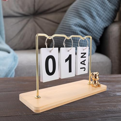 Angoily Rustikaler Holz Tischkalender Ewiger Perpetual Desktop Kalender Flip Design Für Büro Und Zuhause Wiederverwendbarer Schreibtischkalender Dekoratives Deko-element
