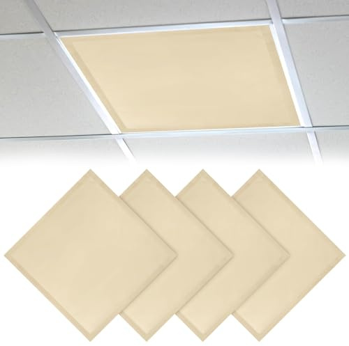 4 Pcs Fluorescent Light Covers 2 x 2 Feet Magnetic Ceiling Light Classroom | Reducing Harsh Glare Flicker Led Filters Shield for Office Home Studio School Drop Decor (Beige)