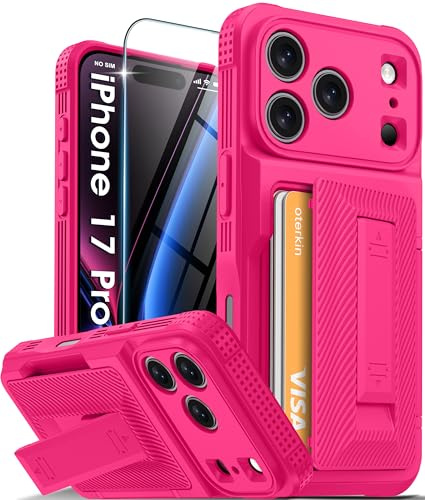 Oterkin for iPhone 17 Pro Case with Card Holder & Stand, Pink 6.3 | 4-5 Cards, RFID Blocking Wallet, Full Camera Protection, Built-in Kickstand | Heavy Duty Phone Case for iPhone 17 Pro 6.3
