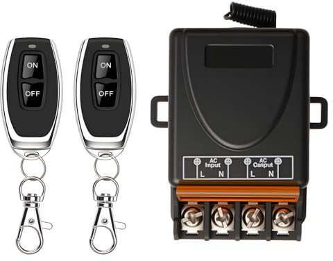 Wireless Remote Control Switch 433MHZ AC 100V/110V/220V/230V/240V 30a Relay Receiver Controller Switches with Two Key Fobs for Water Pump Farm Irrigation Fan Lamp Household Appliances Roller Lind Door