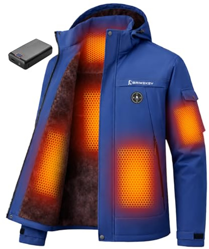 Brimekey Graphène Veste Chauffante Homme avec Doublure Polaire, Batterie HD 20000mAh 7.4V, 6 Zones de Chauffe et 3 Températures, Blouson Chauffant Homme d'hiver Imperméable et Coupe-vent pour Ski