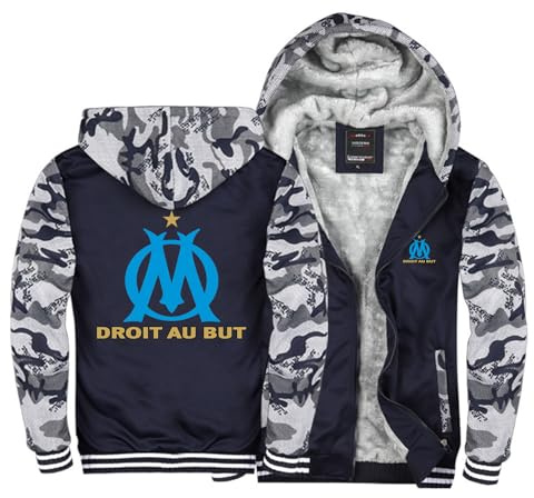 QIANYIFU Sweats à Capuche Chauds pour Hommes Veste à Capuche pour P.D. Marseille Sweat à Capuche Camo Fleece Vêtements d'extérieur Imprimé Patchwork Manches Zip Sweat-Shirt Camo-4 XXL