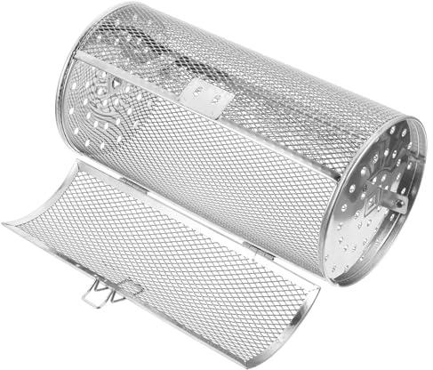 TOBBOMEY Panier à Griller INOX Rotatif 12×23 Cm pour Four Électrique, Ustensile de Cuisson pour Fruits Secs et Légumes, Cage à Rôtir Noix et Légumes Barbecue