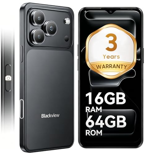 Blackview Sim-free & Unlocked Mobile Phones, 3-Year Warranty, Wave 7C, 32MP Camera, Android 16 Smartphone, 6.56” Display, 5000mAh Battery, Dual SIM, IP54 Water Resistance, 64GB Storage, Black