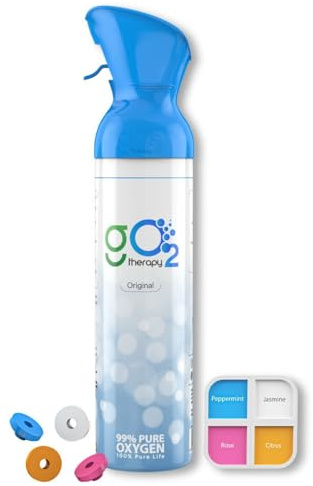 gO2Therapy Up to 450 Inhalations, 12L | Portable Oxygen Canister with 4 Fragrance Option – Single Mouth & Nose Mask – Supplemental Oxygen for Sports, Travel, Altitude & Fitness Activities