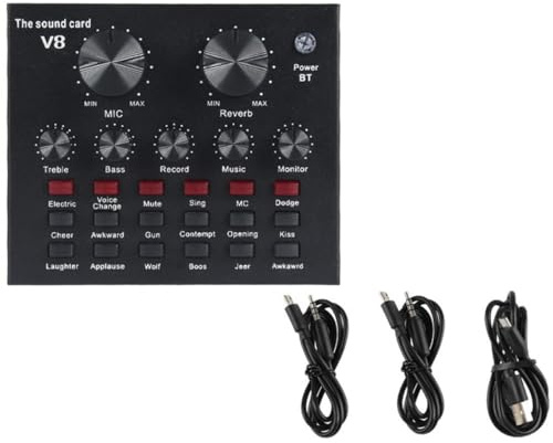 NUOBESTY Carte Son Externe Professionnelle avec Effets Sonores Intégrés, Micro Électret Condensateur 800, Mixeur Audio Mobile pour Streaming en Direct et Podcast, Équipement Complet