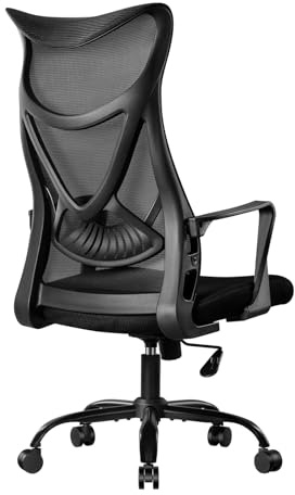 Klihome Sedia Ufficio Ergonomica, Sedia da Scrivania Girevoli a 360° e Regolabile in Altezza, Funzione Dondolo, Rivestimento in Rete Traspirante, con Rotelle Silenziose, Nero